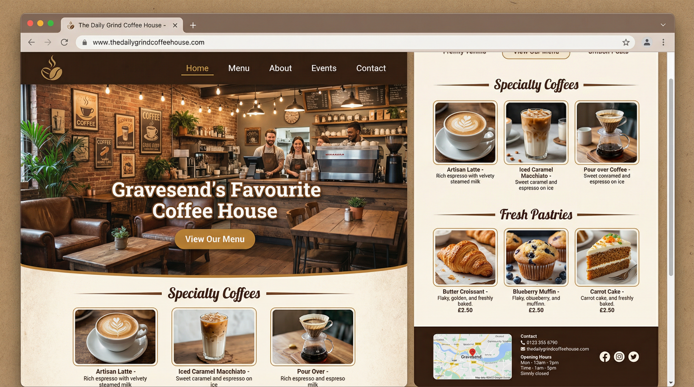 Café website design example for Gravesend business