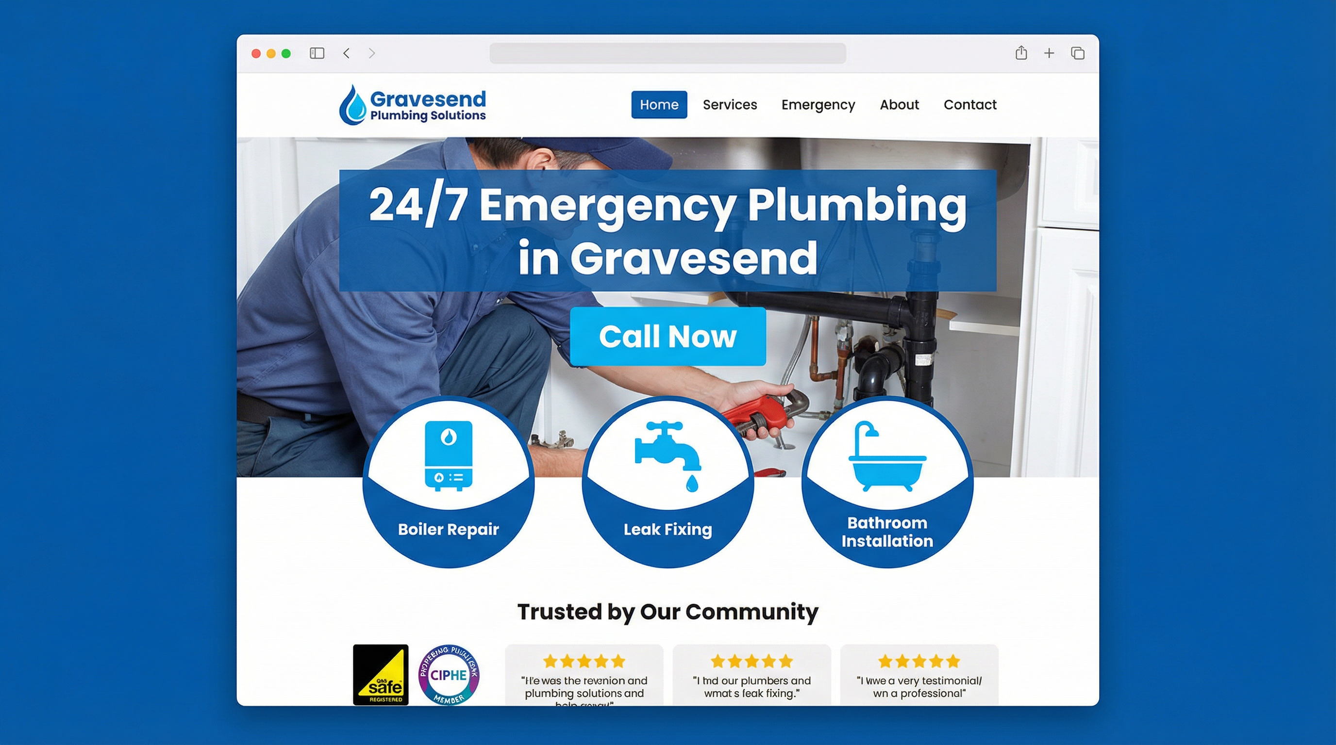 Plumber website design example for Gravesend tradesperson