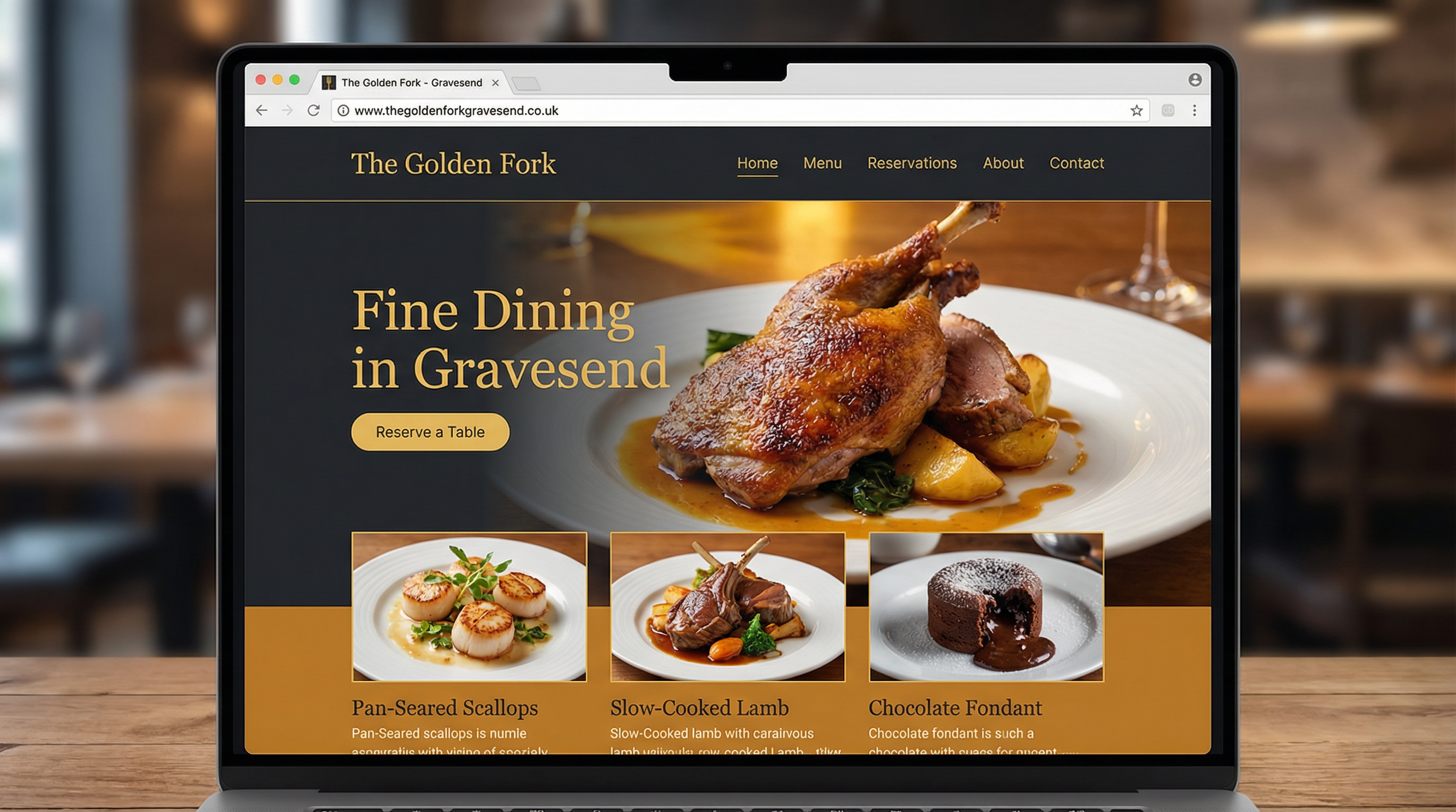 Restaurant website design example for Gravesend business
