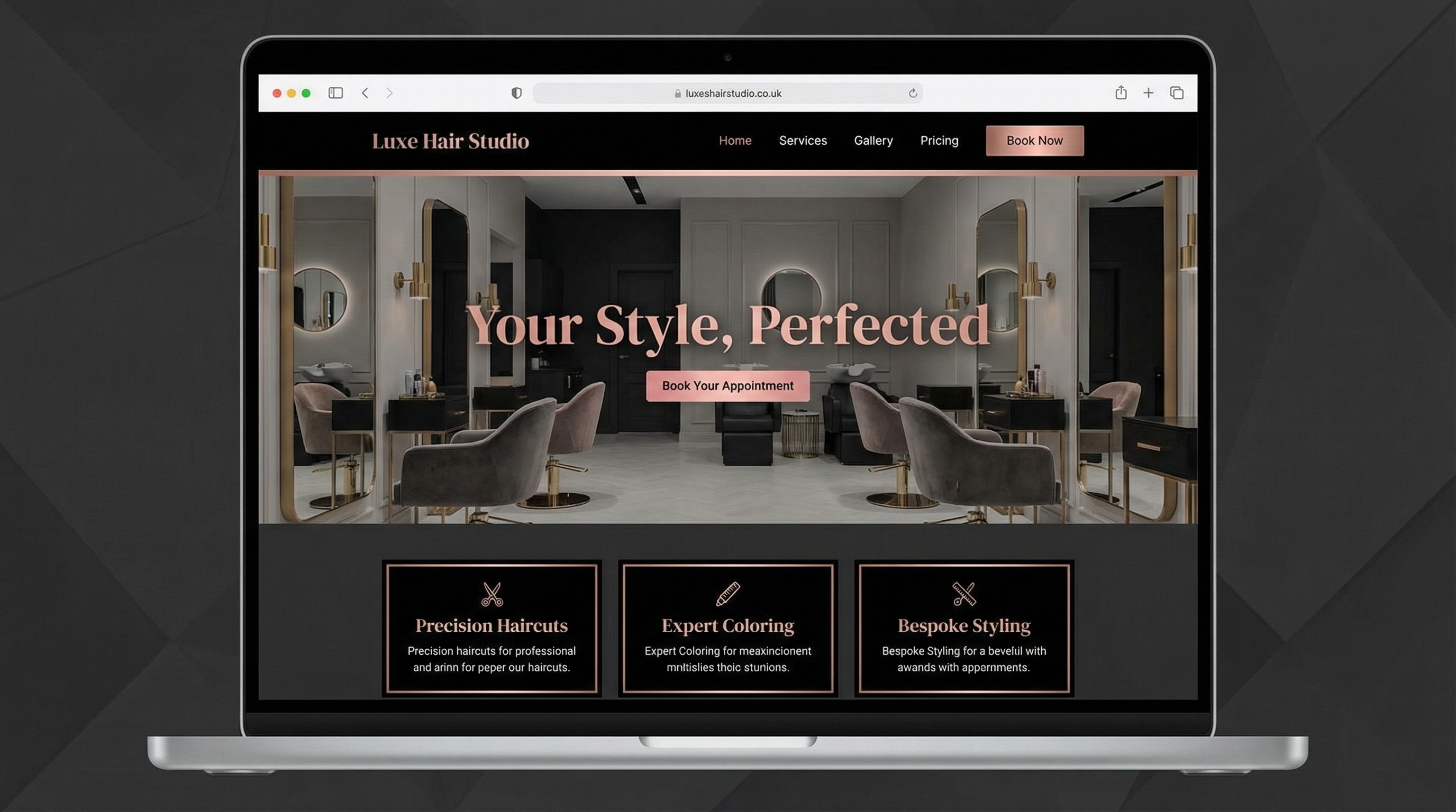 Hair salon website design example for Gravesend business
